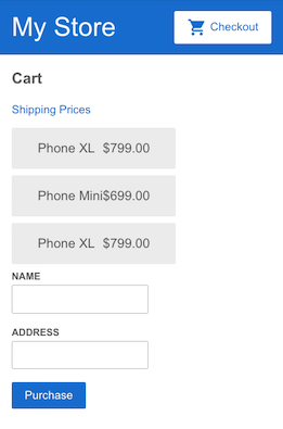 Cart view with checkout form